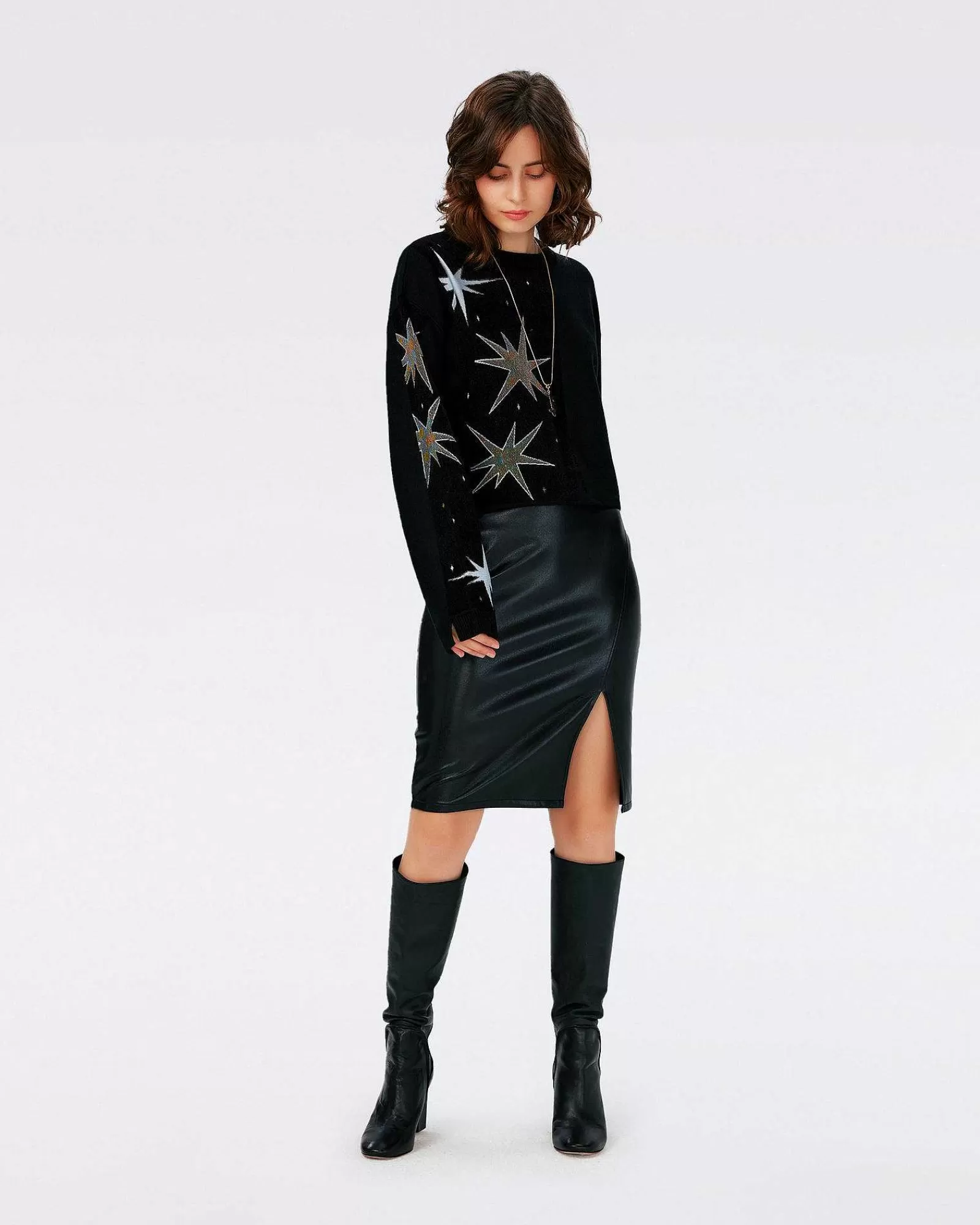 Diane von Furstenberg Schwarze Kleider^Fabiola Strick-Jacquard-Oberteil