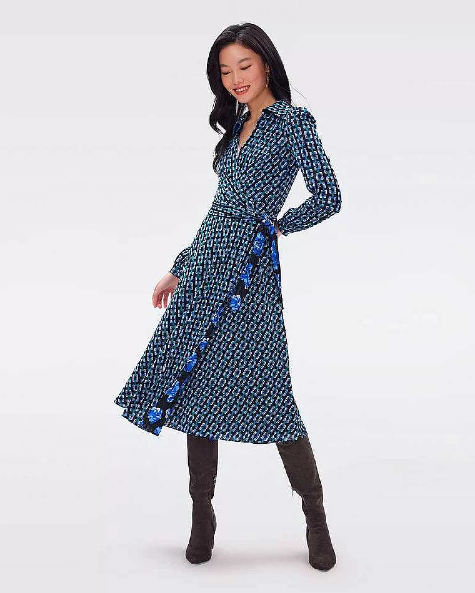 Diane von Furstenberg Knielange Kleider^Wendbares Wickelkleid „Phoenix" Aus Netzstoff